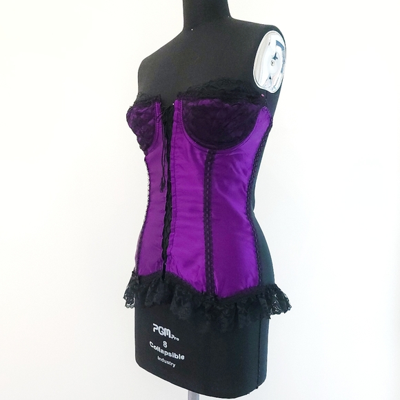 Vintage Witchycore Purple Satin Lace Lingerie Bustier Corset - Picture 5 of 9